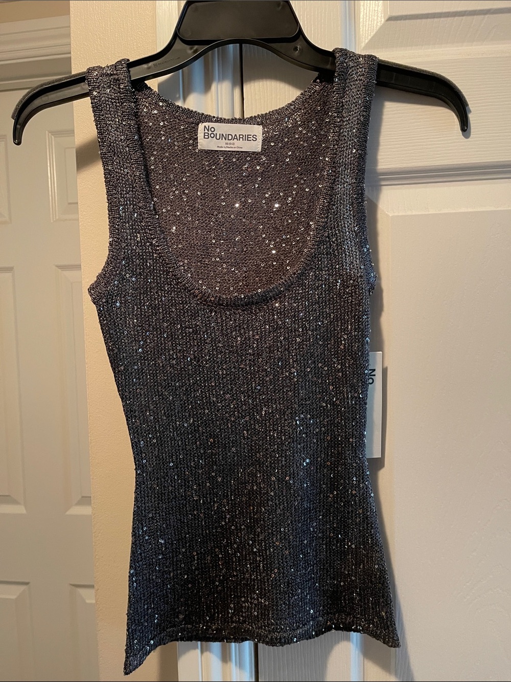 No Boundaries Silver-Charcoal Sparkle Tank Top